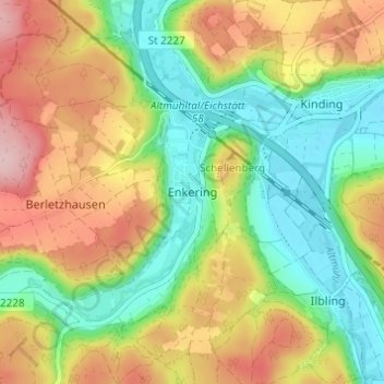 Topografische Karte Enkering, Höhe, Relief