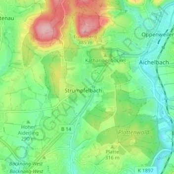 Topografische Karte Strümpfelbach, Höhe, Relief