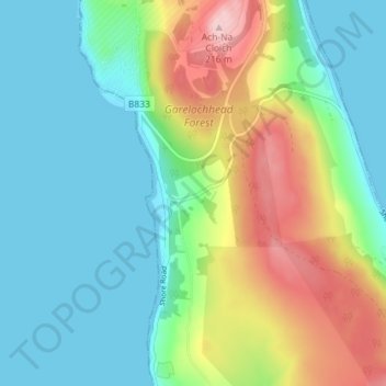 Topografische Karte Peaton, Höhe, Relief