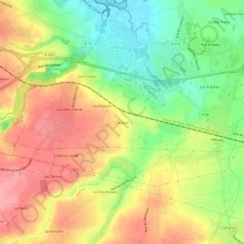 Topografische Karte Carjégu, Höhe, Relief