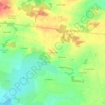 Topografische Karte La Hunaudière, Höhe, Relief