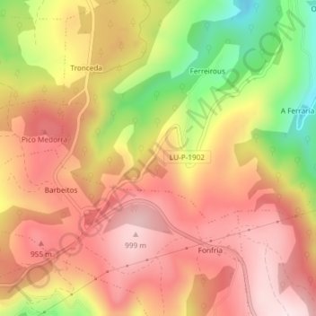 Topografische Karte Trousa, Höhe, Relief