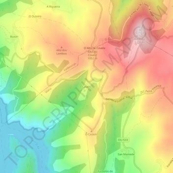 Topografische Karte Covelo, Höhe, Relief