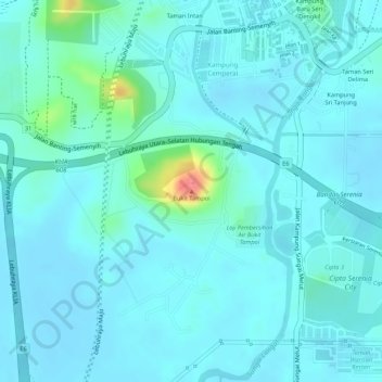 Topografische Karte Bukit Tampoi, Höhe, Relief