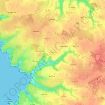 Topografische Karte Keroyan, Höhe, Relief