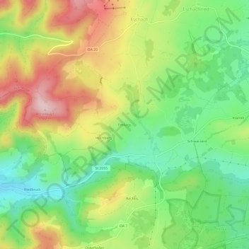 Topografische Karte Freitags, Höhe, Relief