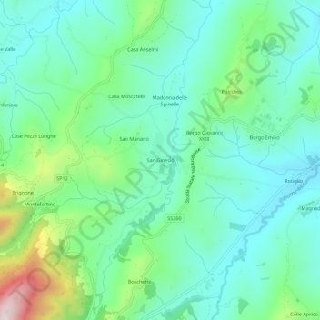 Topografische Karte San Ginesio, Höhe, Relief