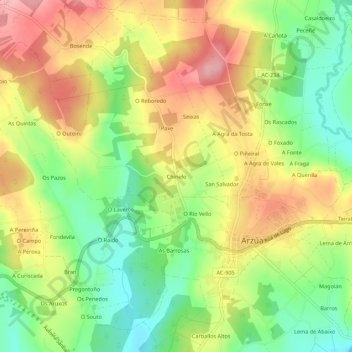 Topografische Karte Chinelo, Höhe, Relief