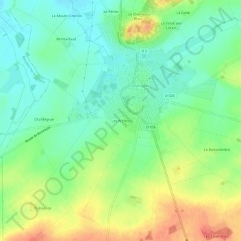 Topografische Karte Les Arènes, Höhe, Relief