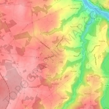 Topografische Karte Éguzon, Höhe, Relief
