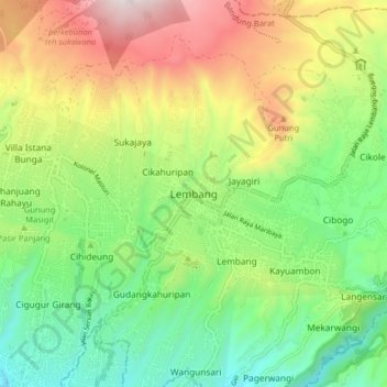 Topografische Karte Lembang, Höhe, Relief
