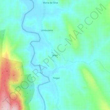 Topografische Karte Jequi, Höhe, Relief