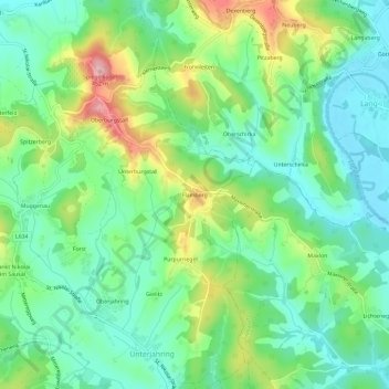 Topografische Karte Flamberg, Höhe, Relief