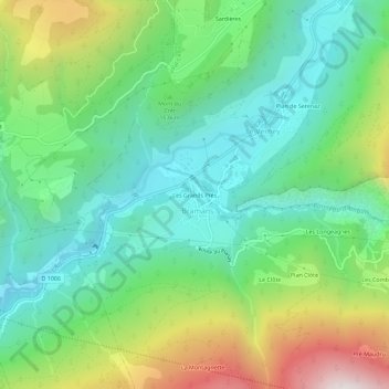 Topografische Karte Les Grands Prés, Höhe, Relief