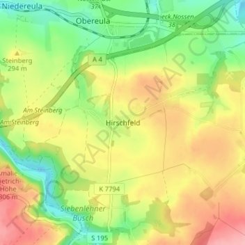 Topografische Karte Hirschfeld, Höhe, Relief