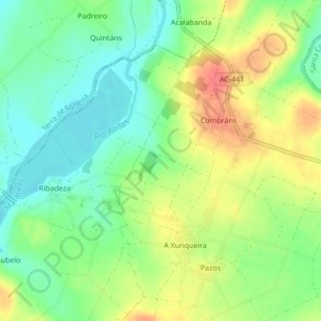 Topografische Karte Agra de San Cosme, Höhe, Relief