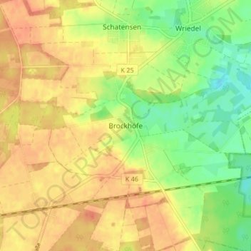 Topografische Karte Brockhöfe, Höhe, Relief