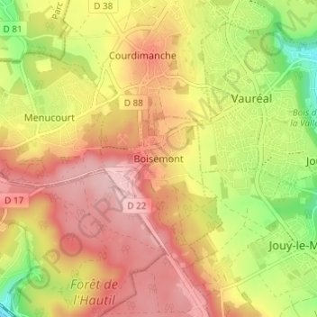 Topografische Karte Boisemont, Höhe, Relief