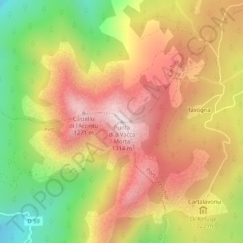 Topografische Karte Punta di a Vacca Morta, Höhe, Relief