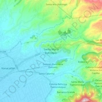 Topografische Karte Santa María Zolotepec, Höhe, Relief