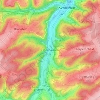 Topografische Karte Oberhausen, Höhe, Relief
