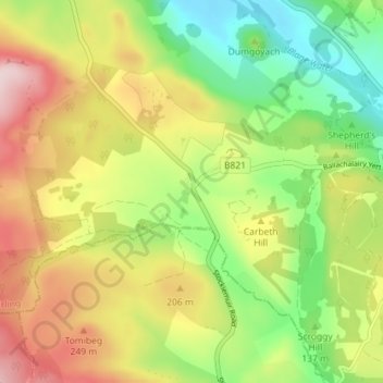 Topografische Karte Carbeth, Höhe, Relief