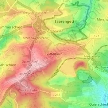 Topografische Karte Göttelborn, Höhe, Relief