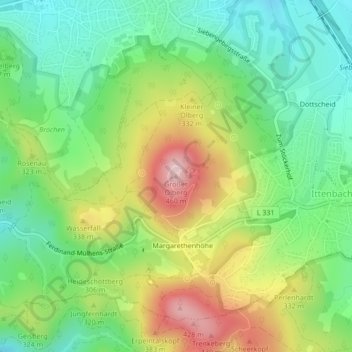 Topografische Karte Großer Ölberg, Höhe, Relief