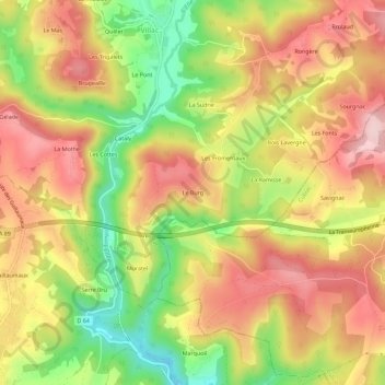 Topografische Karte Le Burg, Höhe, Relief