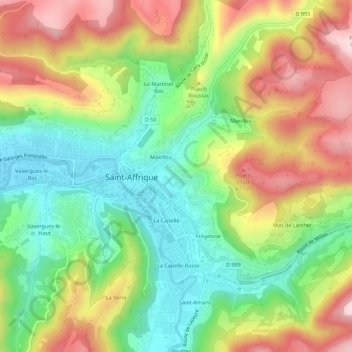 Topografische Karte Les Combes, Höhe, Relief