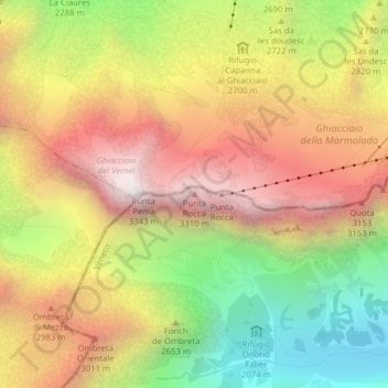 Topografische Karte Punta Rocca, Höhe, Relief