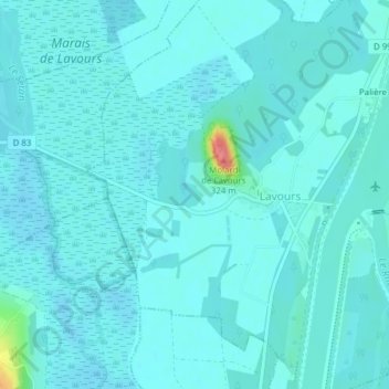 Topografische Karte Les Rosieres, Höhe, Relief