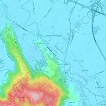 Topografische Karte Bugano, Höhe, Relief