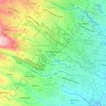 Topografische Karte Pandanlandung Kidul, Höhe, Relief