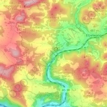 Topografische Karte Lehenhammer, Höhe, Relief