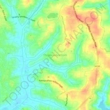 Topografische Karte Thrikkovilvattom, Höhe, Relief