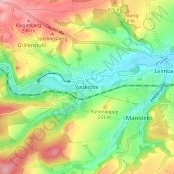 Topografische Karte Vatterode, Höhe, Relief
