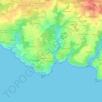 Topografische Karte Brigneau, Höhe, Relief