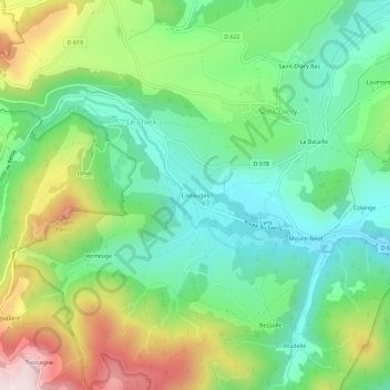 Topografische Karte Cotteuges, Höhe, Relief