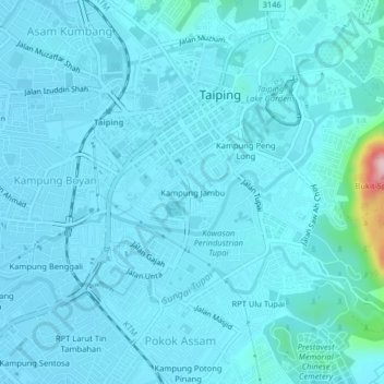 Topografische Karte Kampung Jambu, Höhe, Relief