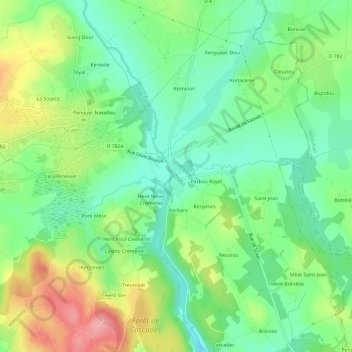 Topografische Karte Pont Ledan, Höhe, Relief