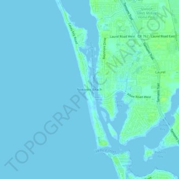 Topografische Karte Nokomis Beach, Höhe, Relief