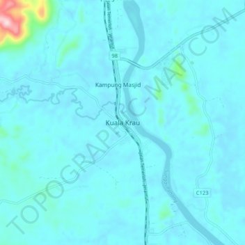 Topografische Karte Kuala Krau, Höhe, Relief