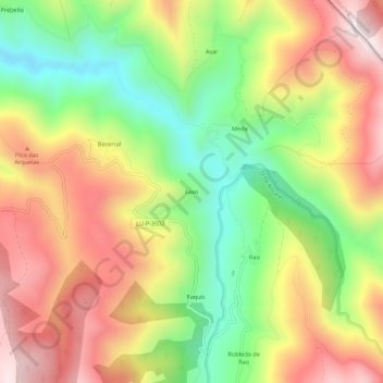 Topografische Karte Laxo, Höhe, Relief