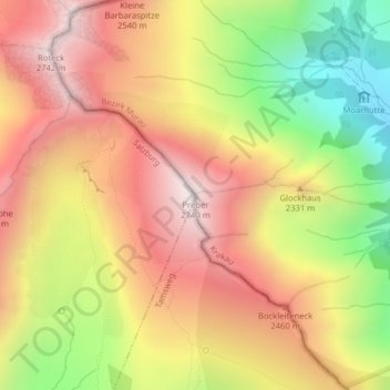 Topografische Karte Preber, Höhe, Relief
