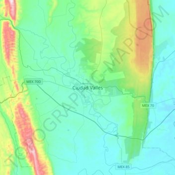 Topografische Karte Ciudad Valles, Höhe, Relief