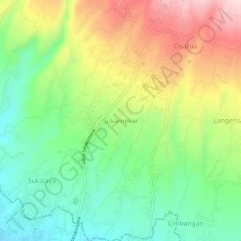 Topografische Karte Sukamekar, Höhe, Relief