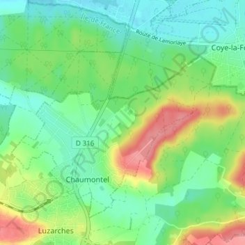 Topografische Karte Chaumontel, Höhe, Relief