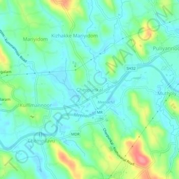 Topografische Karte Cherpunkal, Höhe, Relief