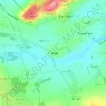 Topografische Karte Craichie, Höhe, Relief